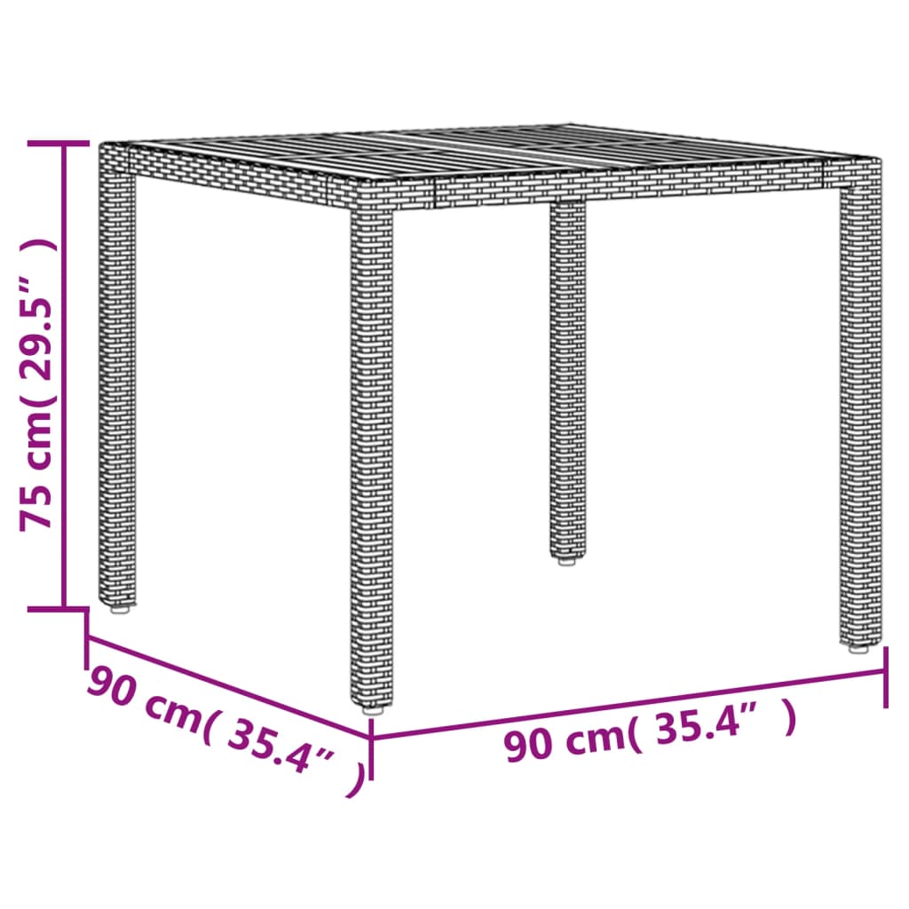 vidaXL Garden Table with Acacia Wood Top Black 90x90x75 cm Poly Rattan