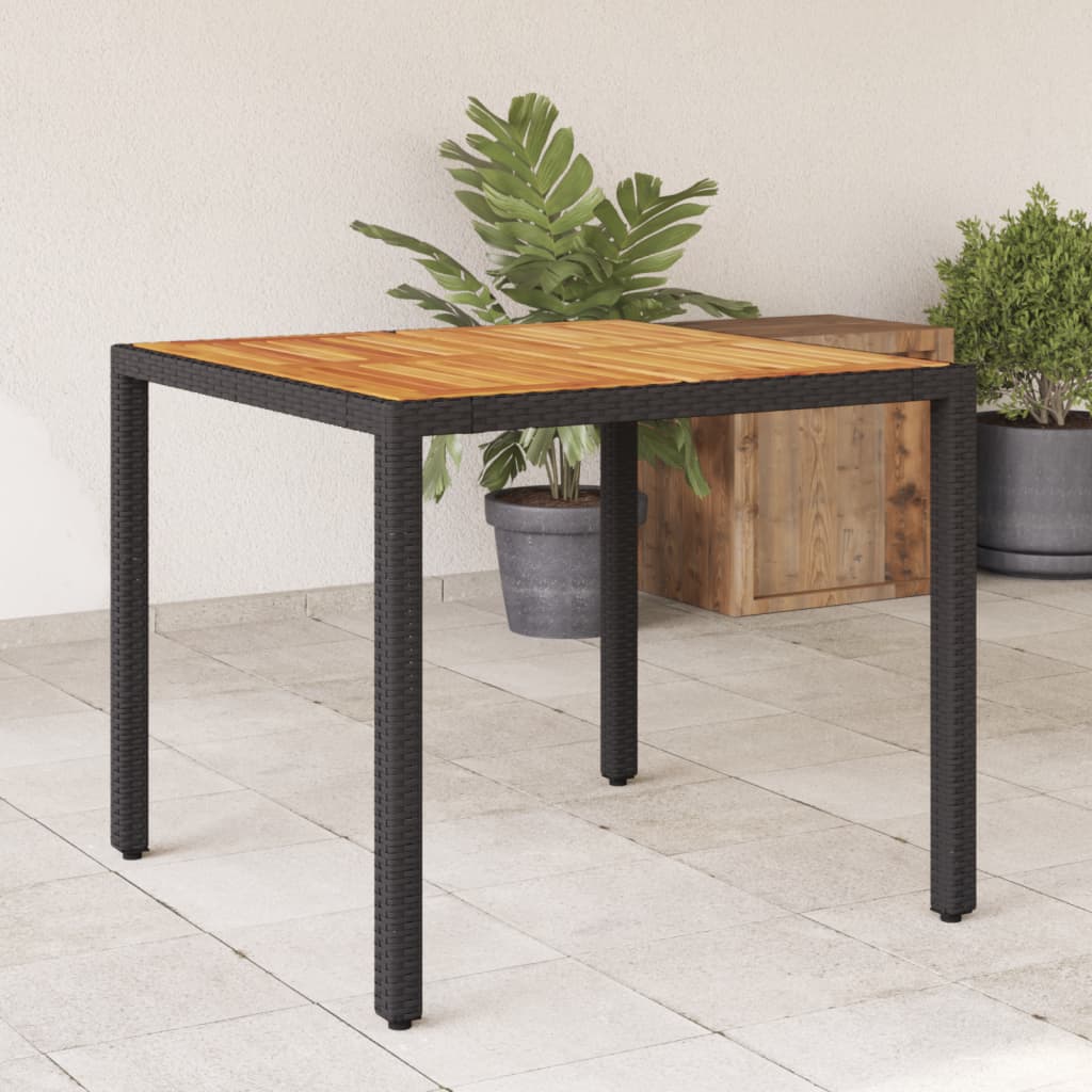 vidaXL Garden Table with Acacia Wood Top Black 90x90x75 cm Poly Rattan