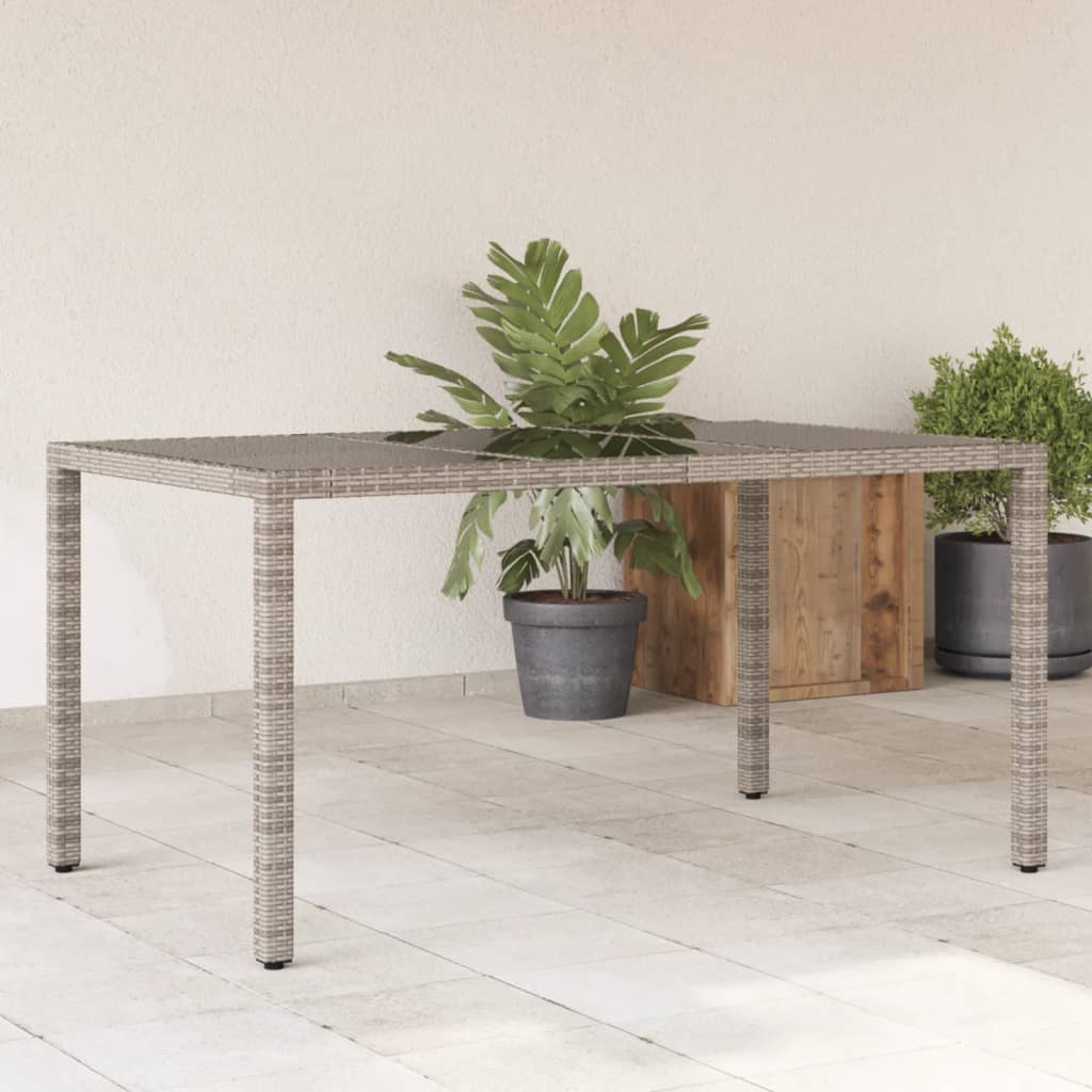 vidaXL Garden Table with Glass Top Grey 150x90x75 cm Poly Rattan