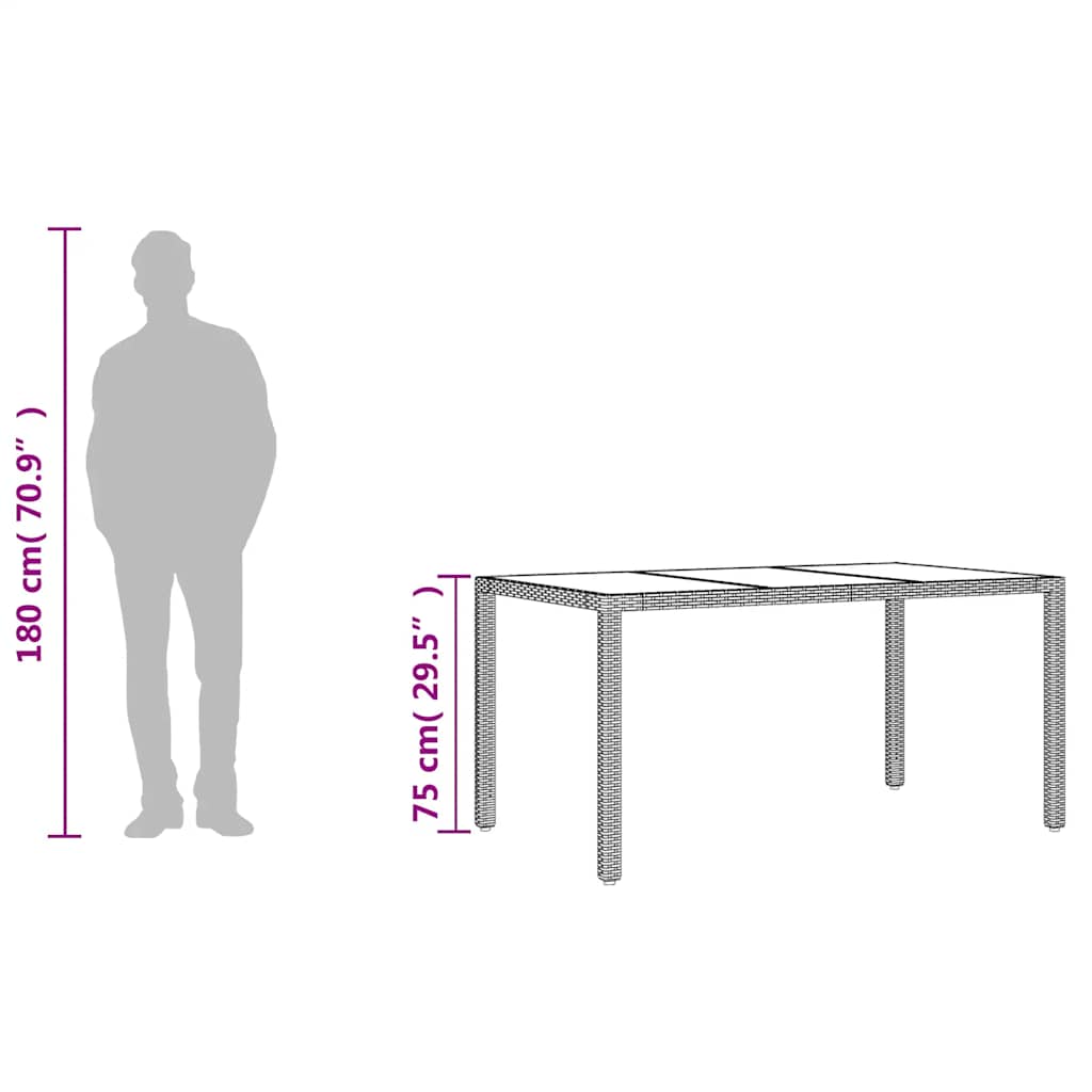 Garden Table with Glass Top Brown 150x90x75 cm Poly Rattan