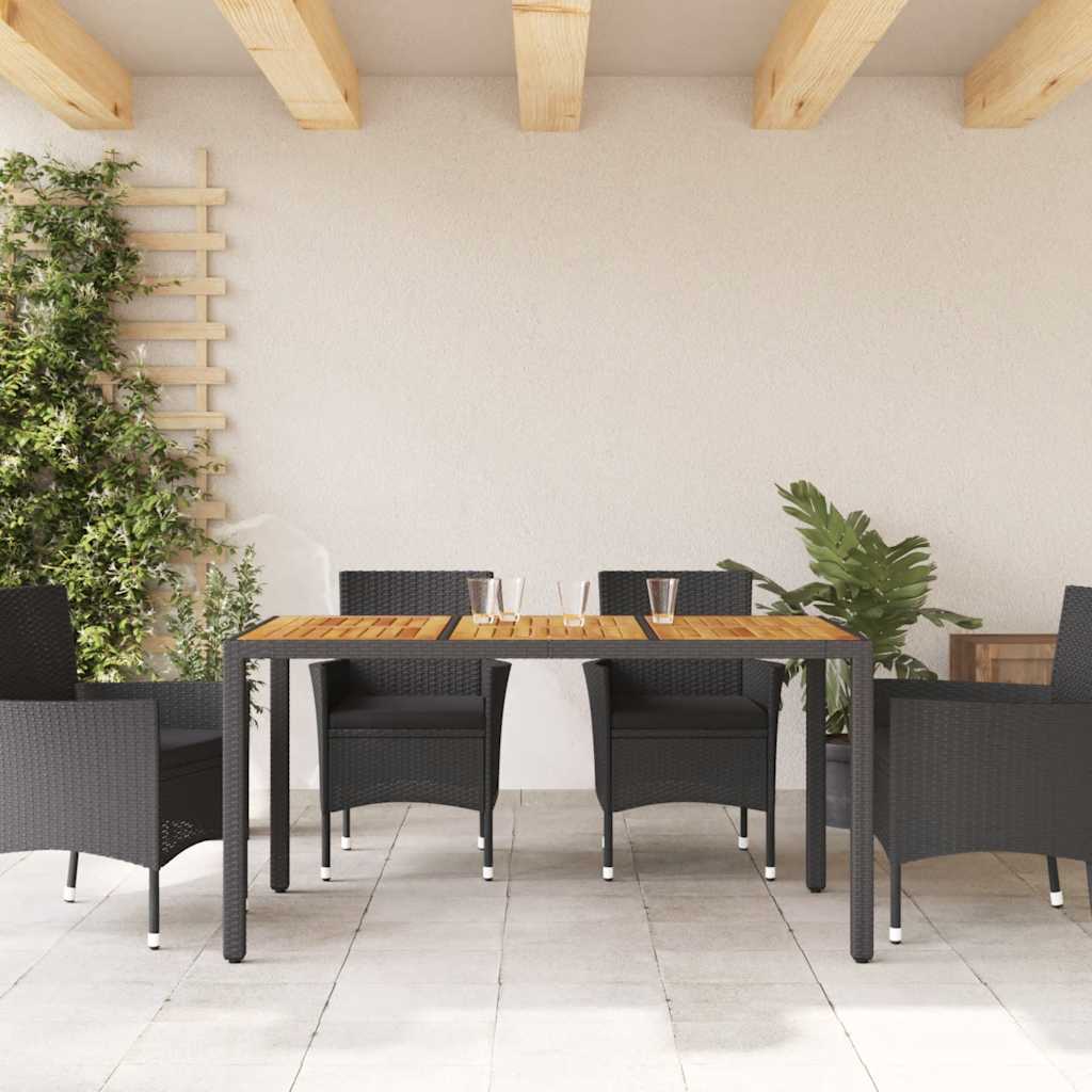 Garden Table with Acacia Wood Top Black 150x90x75cm Poly Rattan