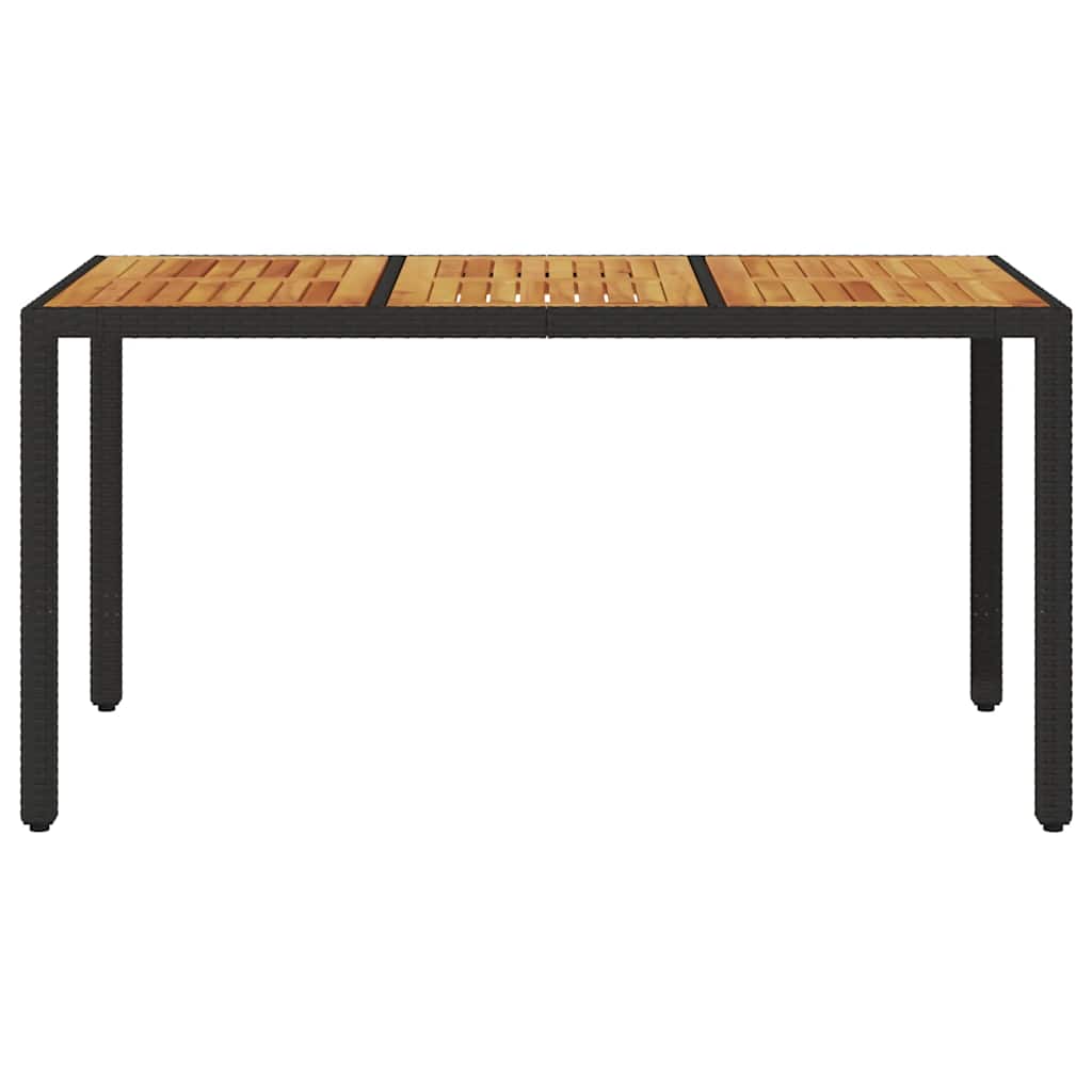 Garden Table with Acacia Wood Top Black 150x90x75cm Poly Rattan