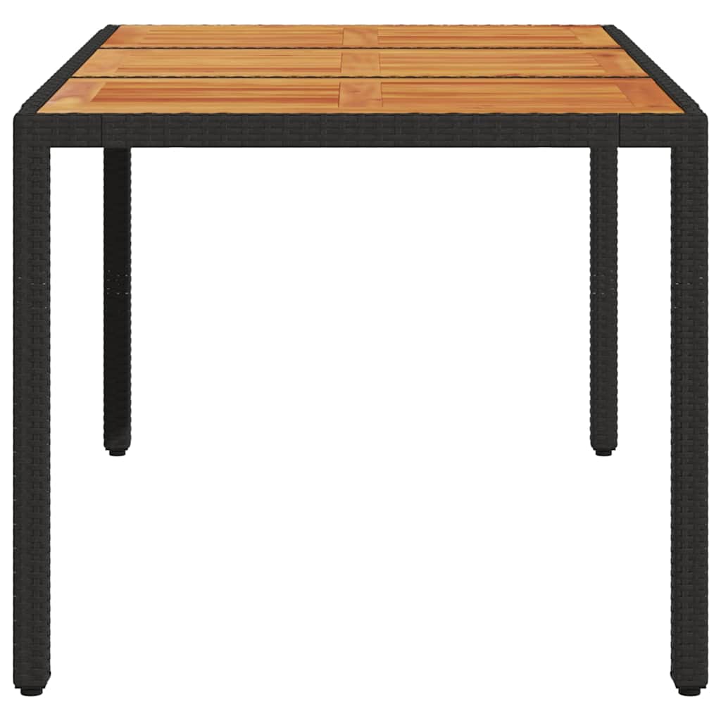 Garden Table with Acacia Wood Top Black 150x90x75cm Poly Rattan