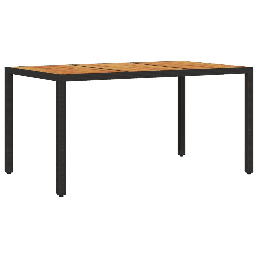 vidaXL Garden Table with Acacia Wood Top Black 150x90x75 cm Poly Rattan