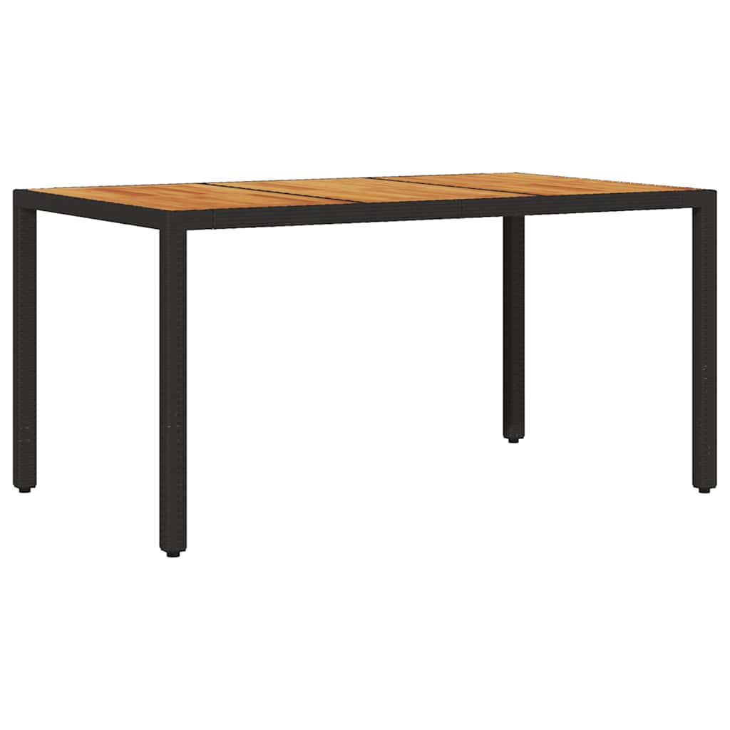 Garden Table with Acacia Wood Top Black 150x90x75cm Poly Rattan