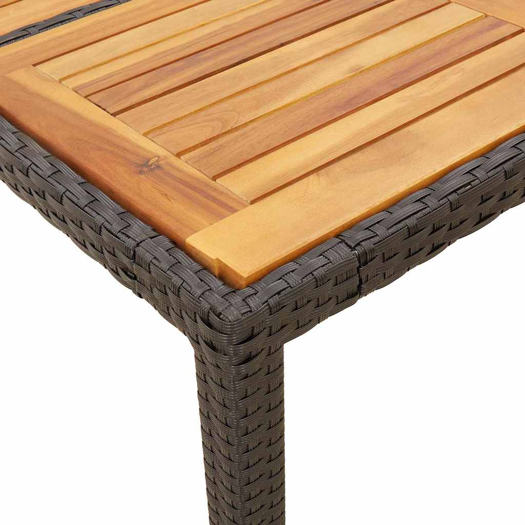 Garden Table with Acacia Wood Top Black 150x90x75cm Poly Rattan