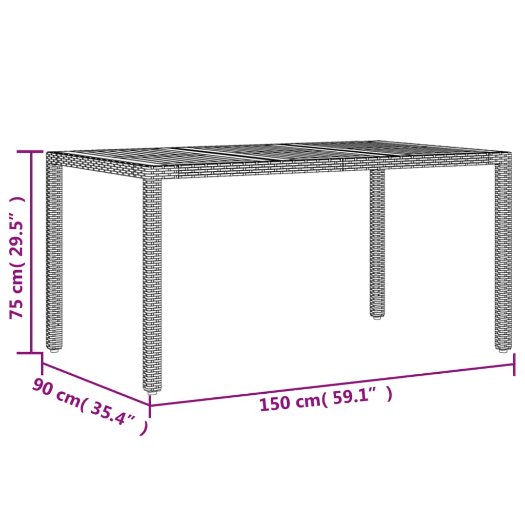 vidaXL Garden Table with Acacia Wood Top Black 150x90x75 cm Poly Rattan