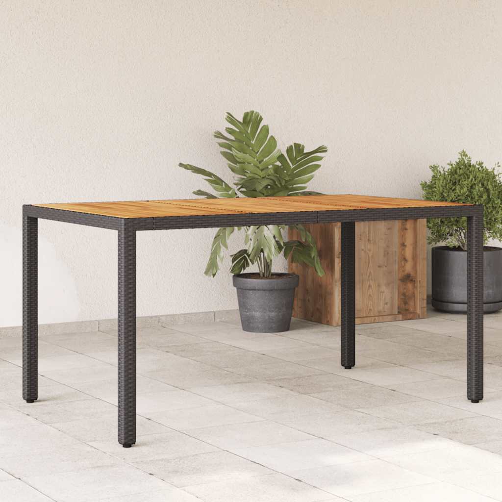 Garden Table with Acacia Wood Top Black 150x90x75cm Poly Rattan
