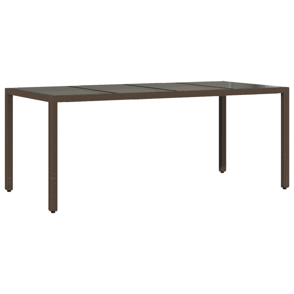 vidaXL Garden Table with Glass Top Brown 190x90x75 cm Poly Rattan