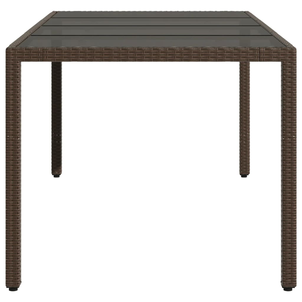 vidaXL Garden Table with Glass Top Brown 190x90x75 cm Poly Rattan