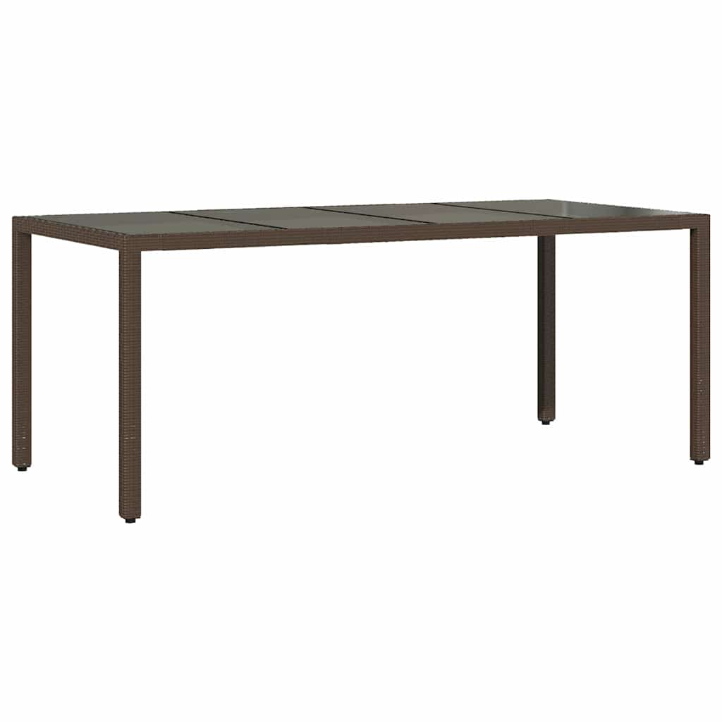 Garden Table with Glass Top Brown 190x90x75 cm Poly Rattan