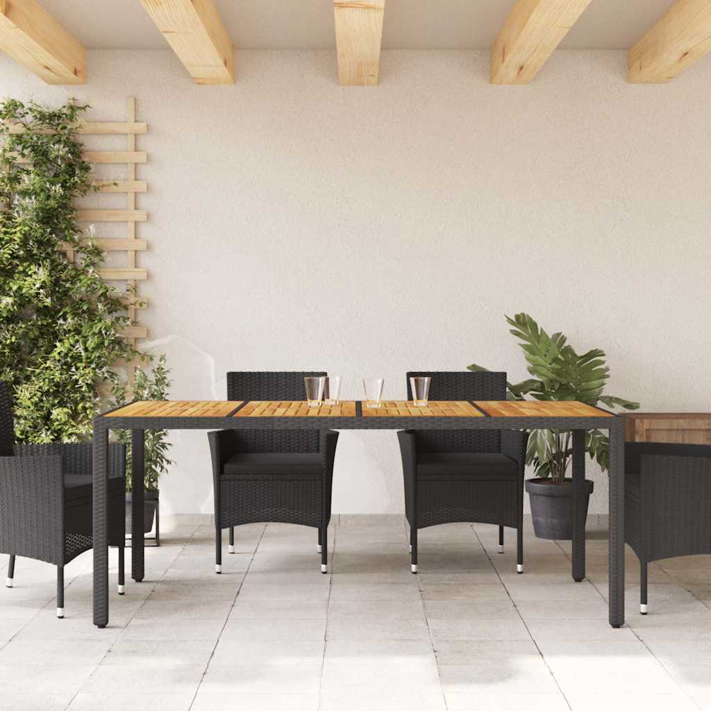 Garden Table with Acacia Wood Top Black 190x90x75cm Poly Rattan