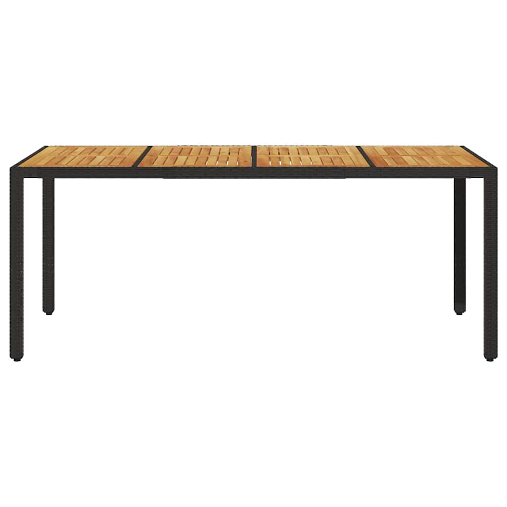 Garden Table with Acacia Wood Top Black 190x90x75cm Poly Rattan