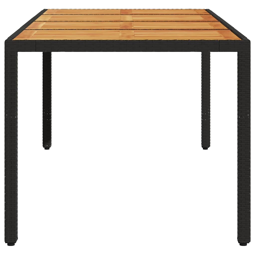Garden Table with Acacia Wood Top Black 190x90x75cm Poly Rattan