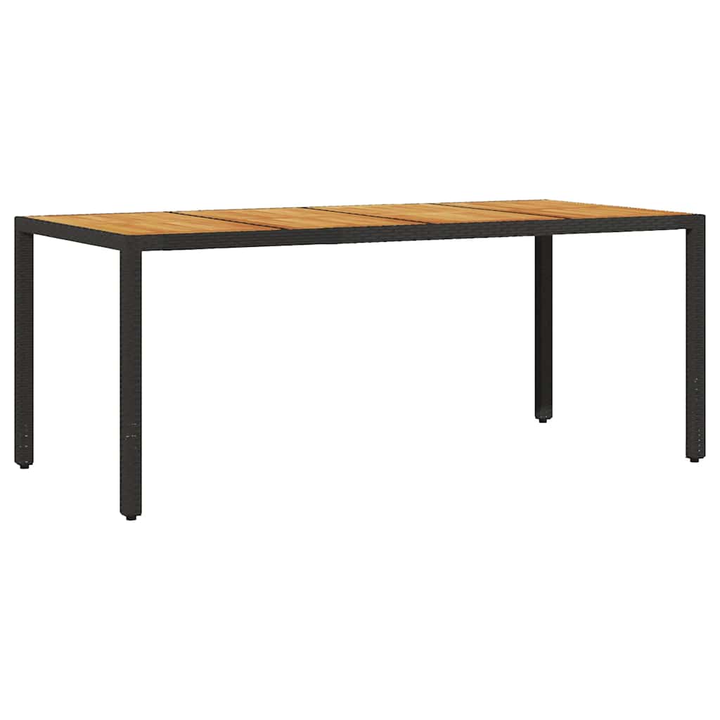 Garden Table with Acacia Wood Top Black 190x90x75cm Poly Rattan