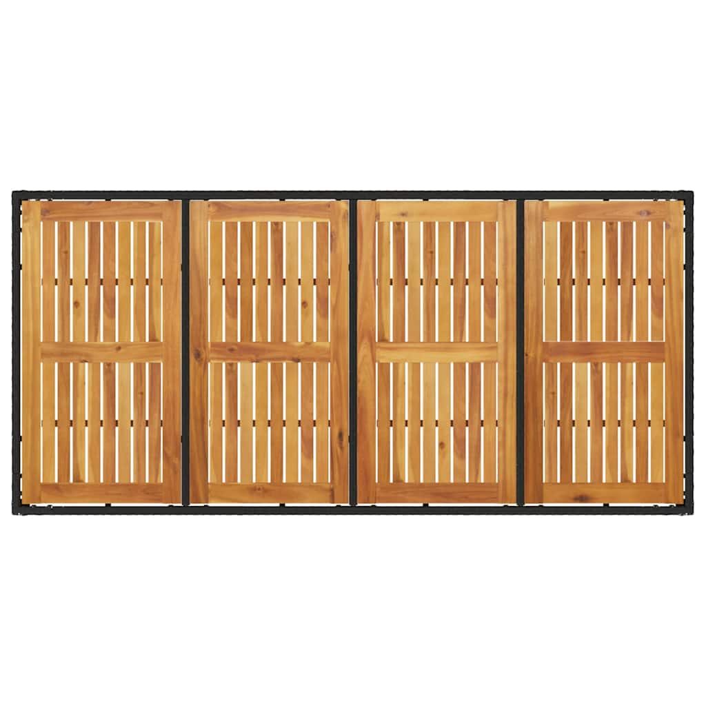 Garden Table with Acacia Wood Top Black 190x90x75cm Poly Rattan