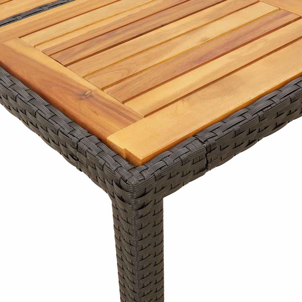 Garden Table with Acacia Wood Top Black 190x90x75cm Poly Rattan