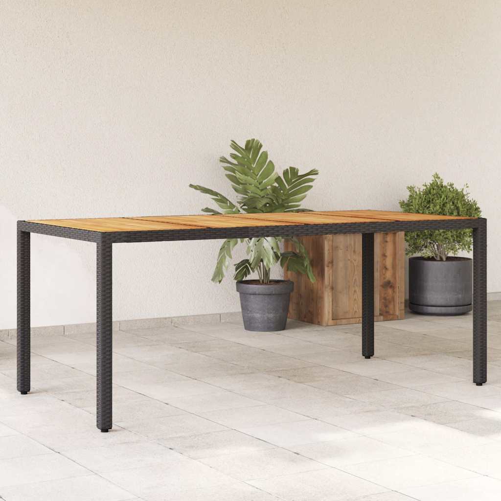 Garden Table with Acacia Wood Top Black 190x90x75cm Poly Rattan