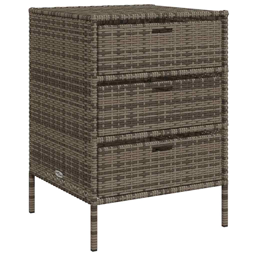 Garden Storage Cabinet with 3 Drawers Grey Poly Rattan