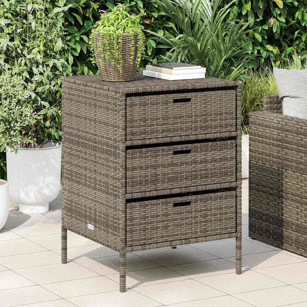Garden Storage Cabinet with 3 Drawers Grey Poly Rattan