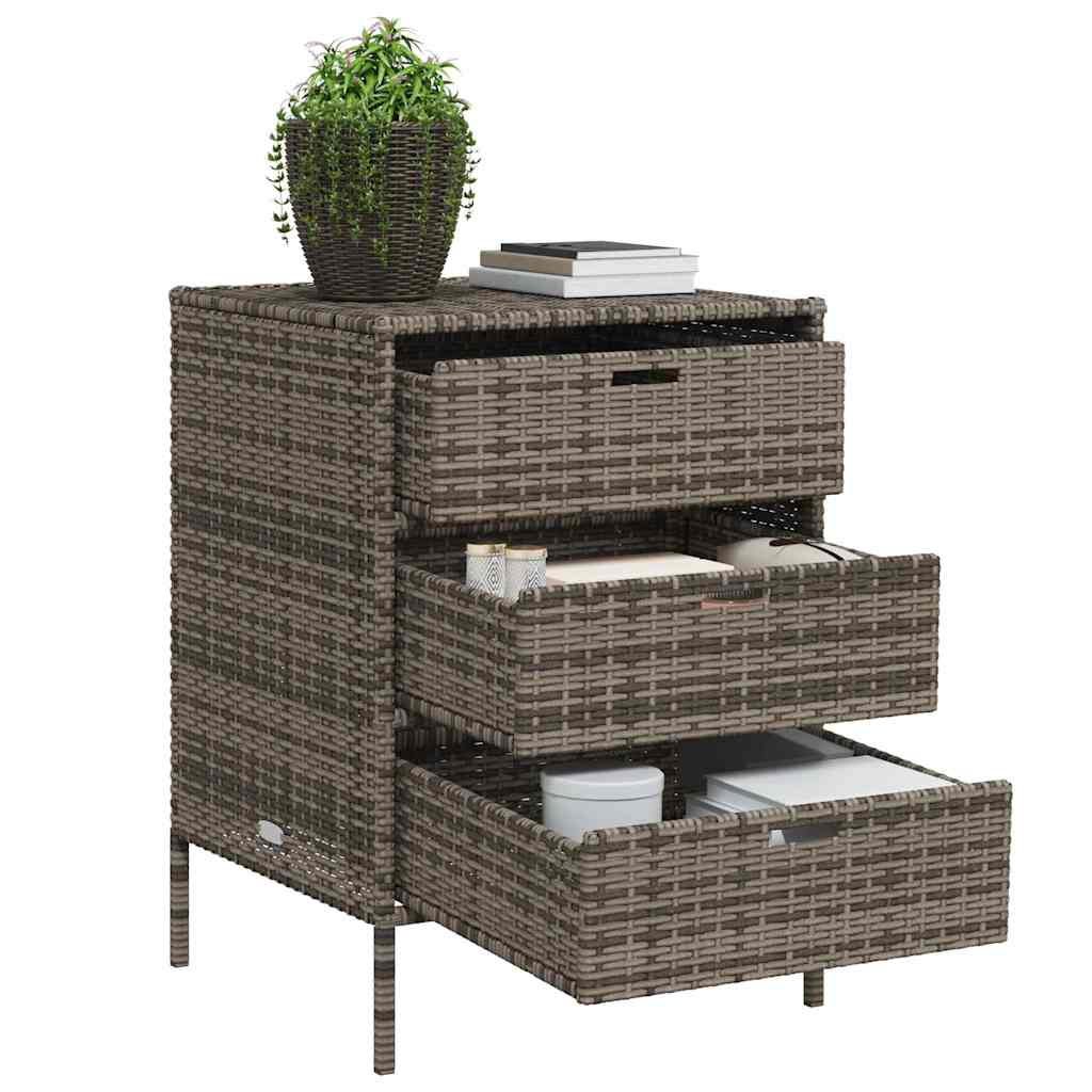 Garden Storage Cabinet with 3 Drawers Grey Poly Rattan