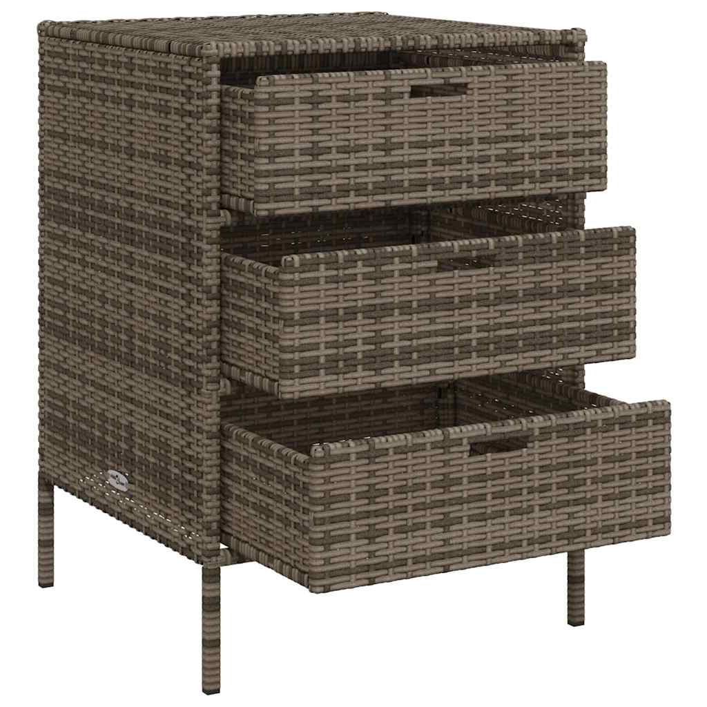 Garden Storage Cabinet with 3 Drawers Grey Poly Rattan