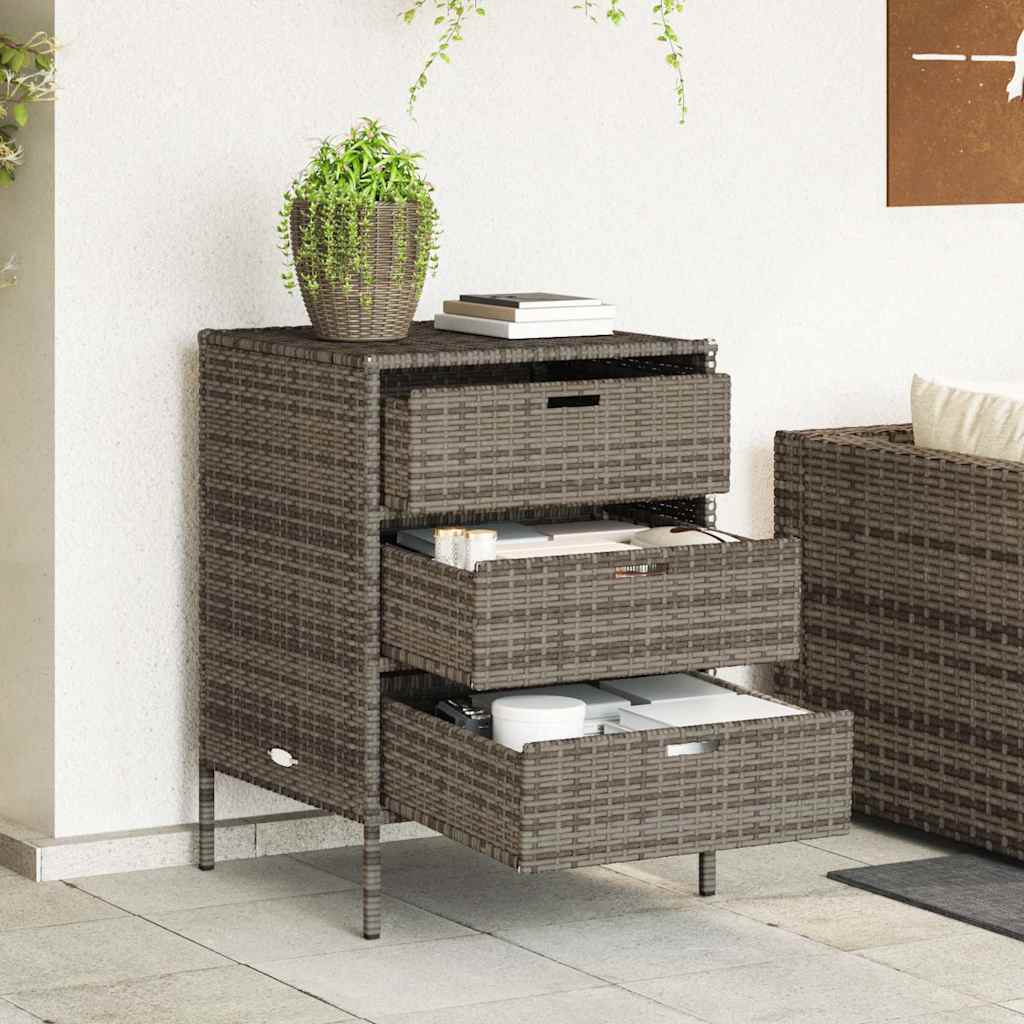 Garden Storage Cabinet with 3 Drawers Grey Poly Rattan