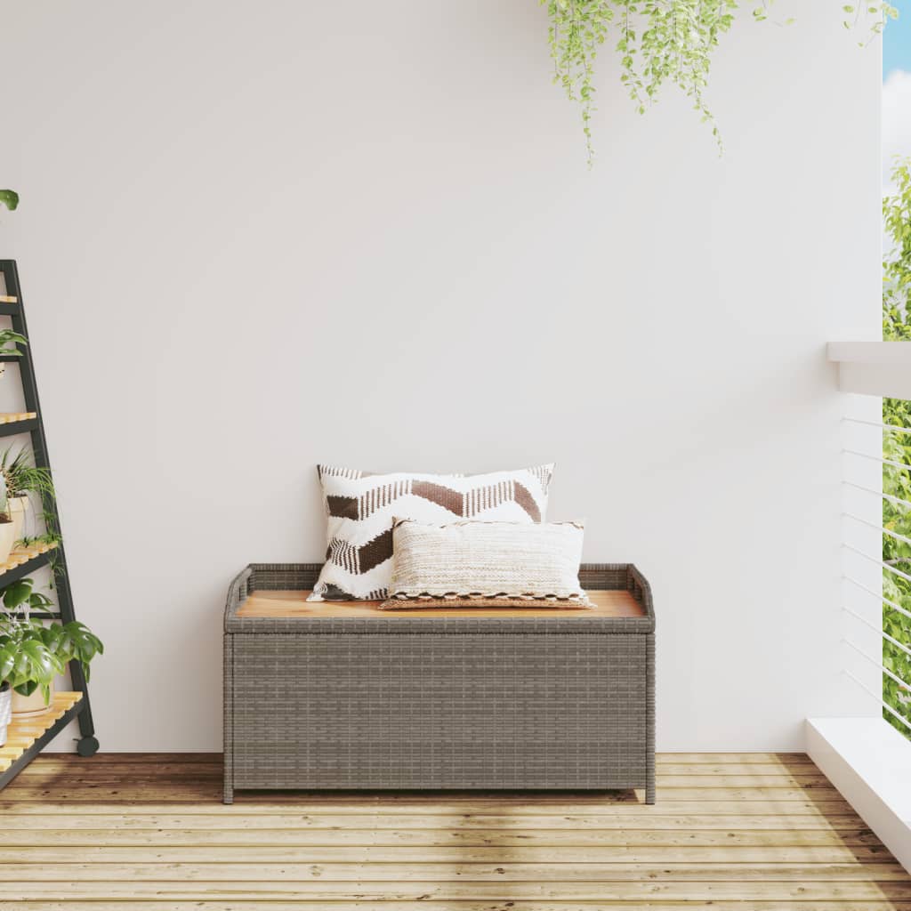 vidaXL Storage Bench Grey 100x50x52 cm Poly Rattan and Acacia Wood