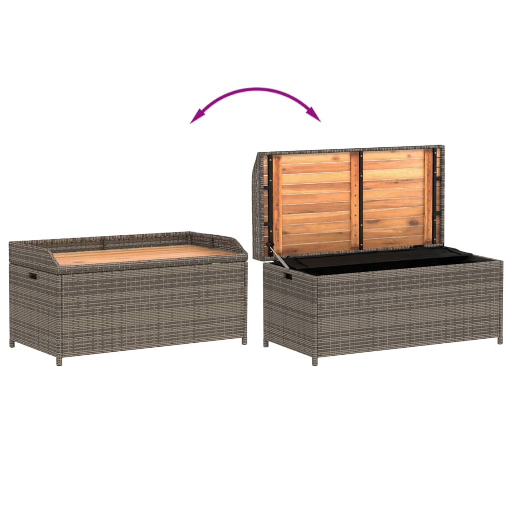 vidaXL Storage Bench Grey 100x50x52 cm Poly Rattan and Acacia Wood