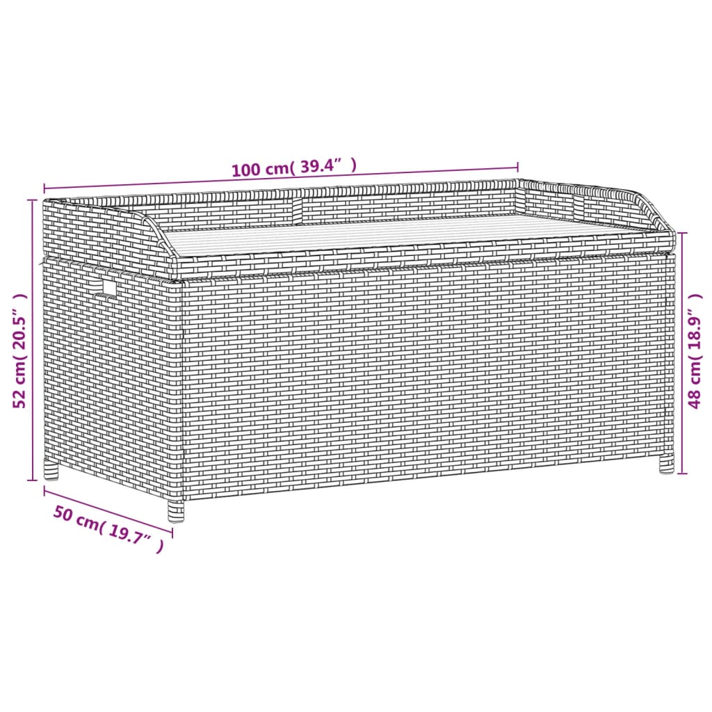 vidaXL Storage Bench Grey 100x50x52 cm Poly Rattan and Acacia Wood