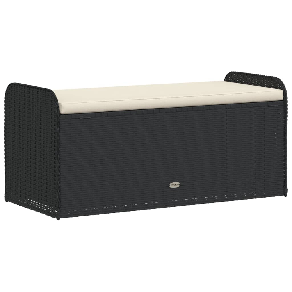 vidaXL Storage Bench with Cushion Black 115x51x52 cm Poly Rattan