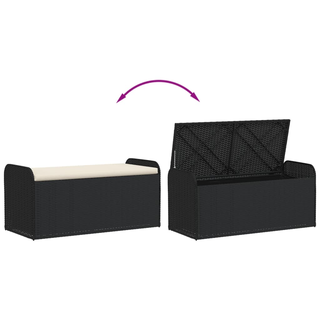vidaXL Storage Bench with Cushion Black 115x51x52 cm Poly Rattan