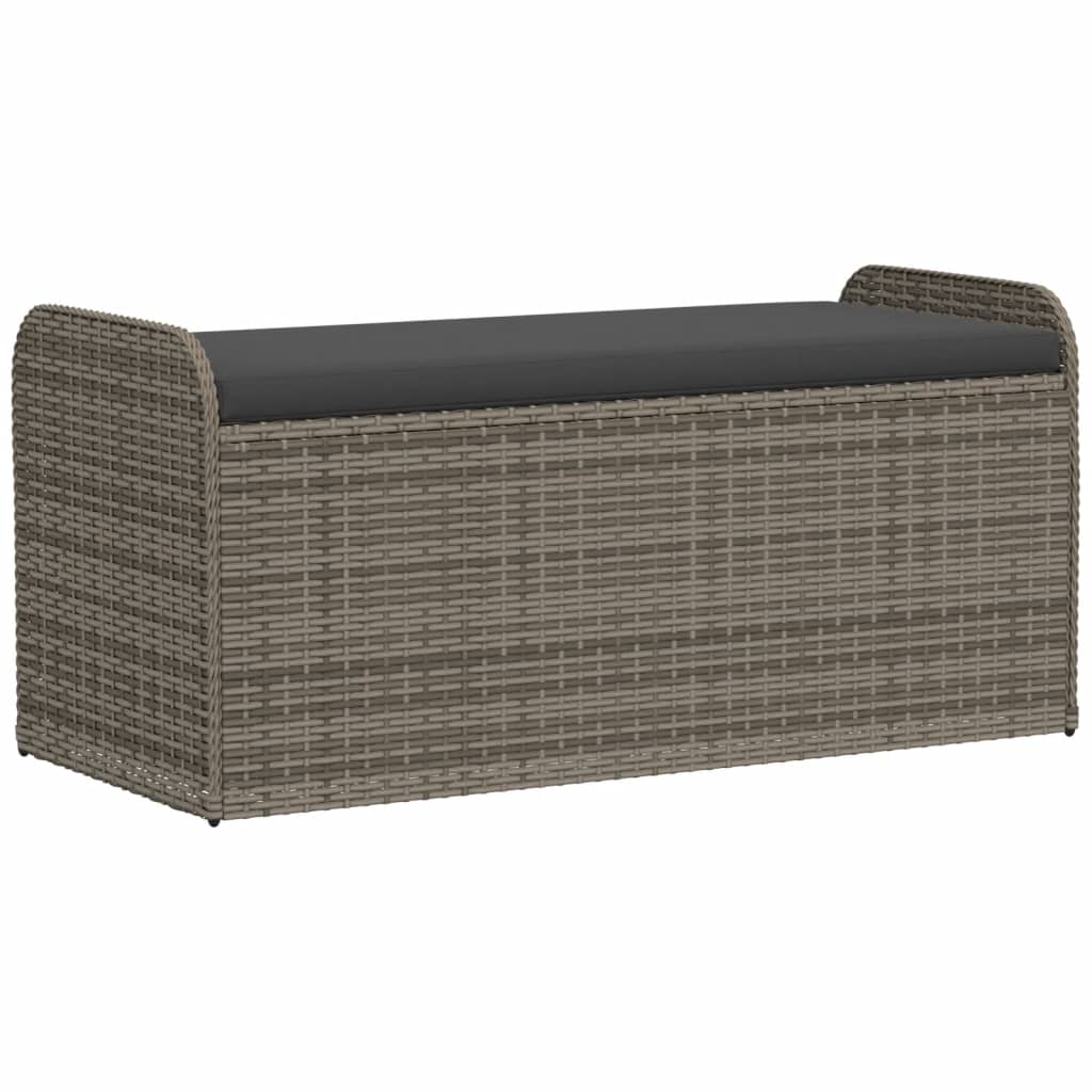 vidaXL Storage Bench with Cushion Grey 115x51x52 cm Poly Rattan