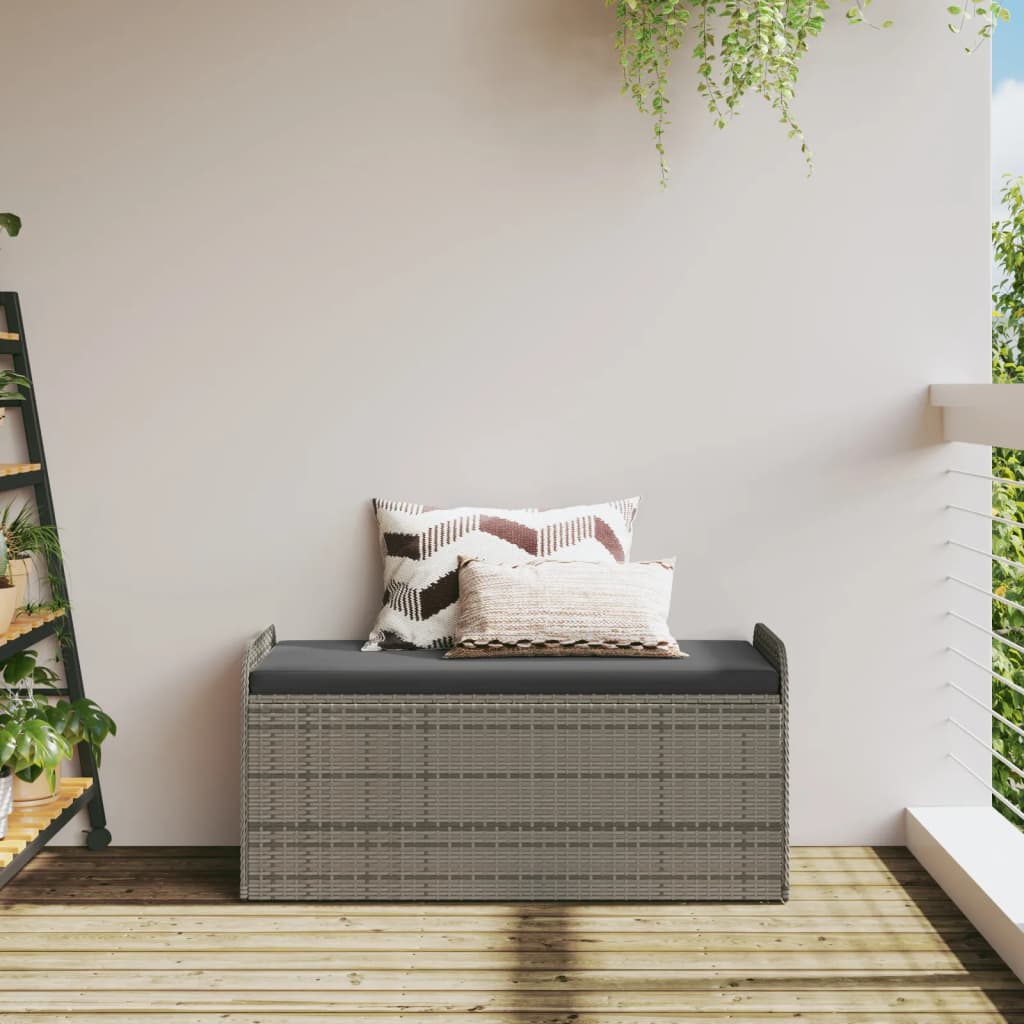 vidaXL Storage Bench with Cushion Grey 115x51x52 cm Poly Rattan