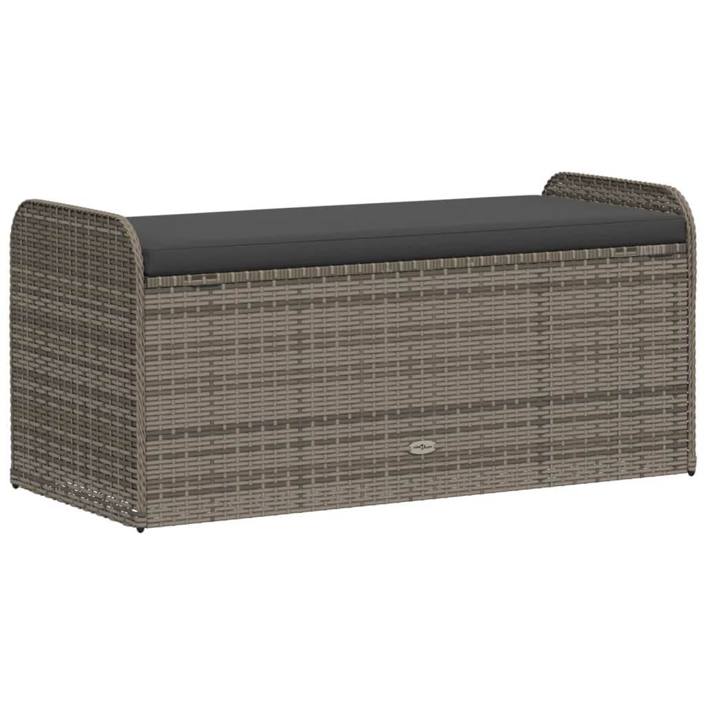 vidaXL Storage Bench with Cushion Grey 115x51x52 cm Poly Rattan