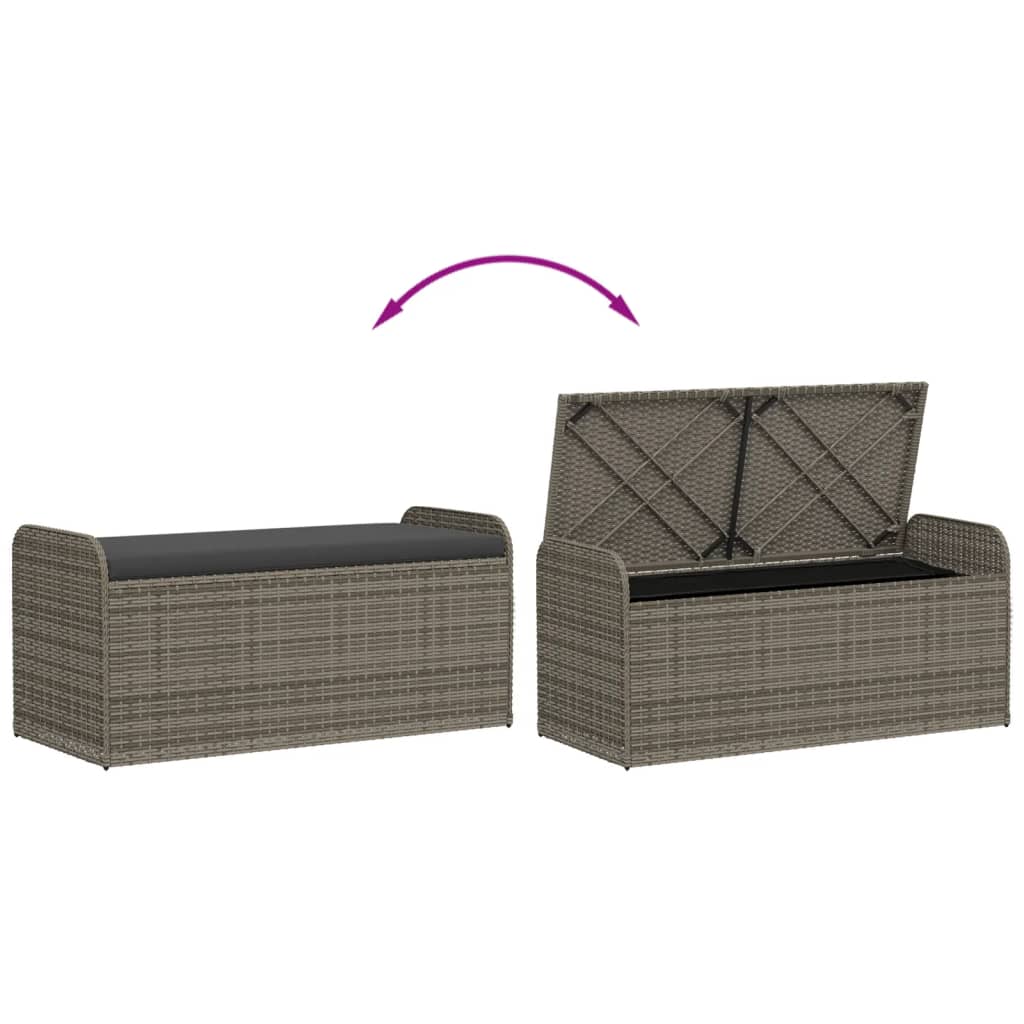 vidaXL Storage Bench with Cushion Grey 115x51x52 cm Poly Rattan