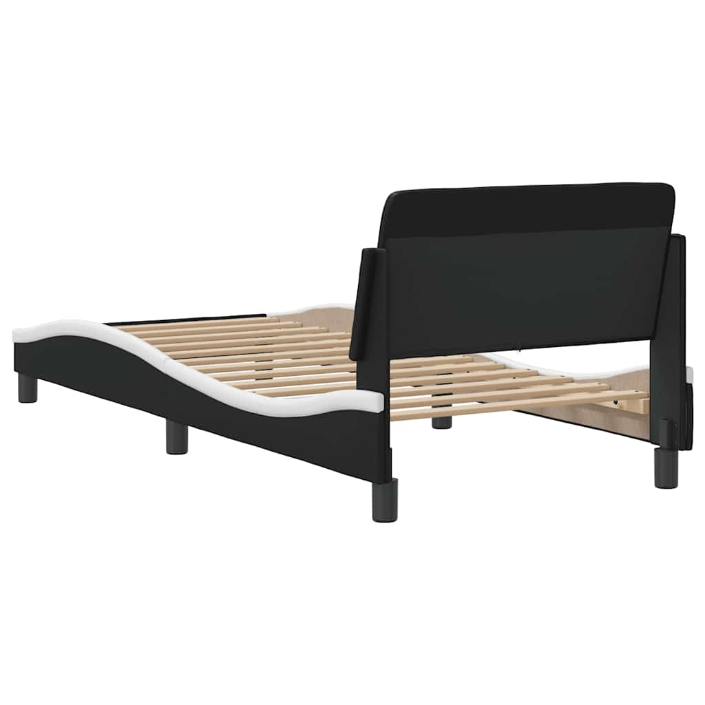Bed Frame "Dover" Black and White 90x190 cm Single Faux Leather