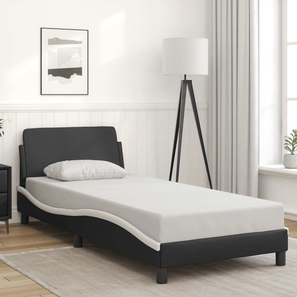 Bed Frame "Dover" Black and White 90x190 cm Single Faux Leather