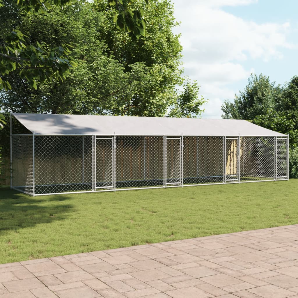 Dog Cage with Roof and Doors Grey 8x2x2 m Galvanised Steel