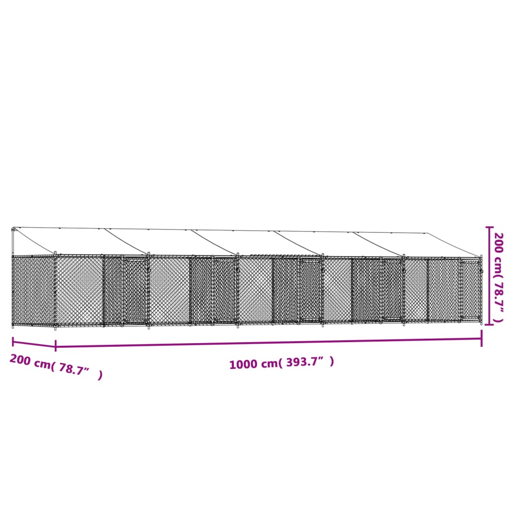 vidaXL Dog Cage with Roof and Doors Grey 10x2x2 m Galvanised Steel