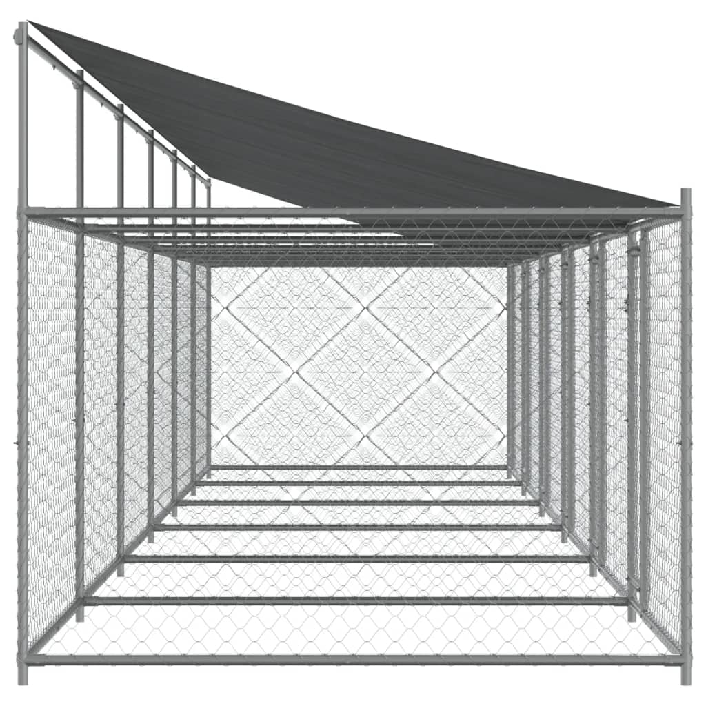 Dog Cage with Roof and Doors Grey 12x2x2 m Galvanised Steel