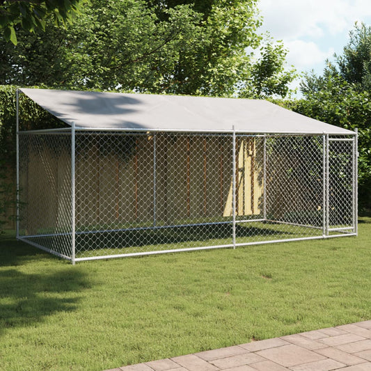 Dog Cage with Roof and Door Grey 4x2x2 m Galvanised Steel