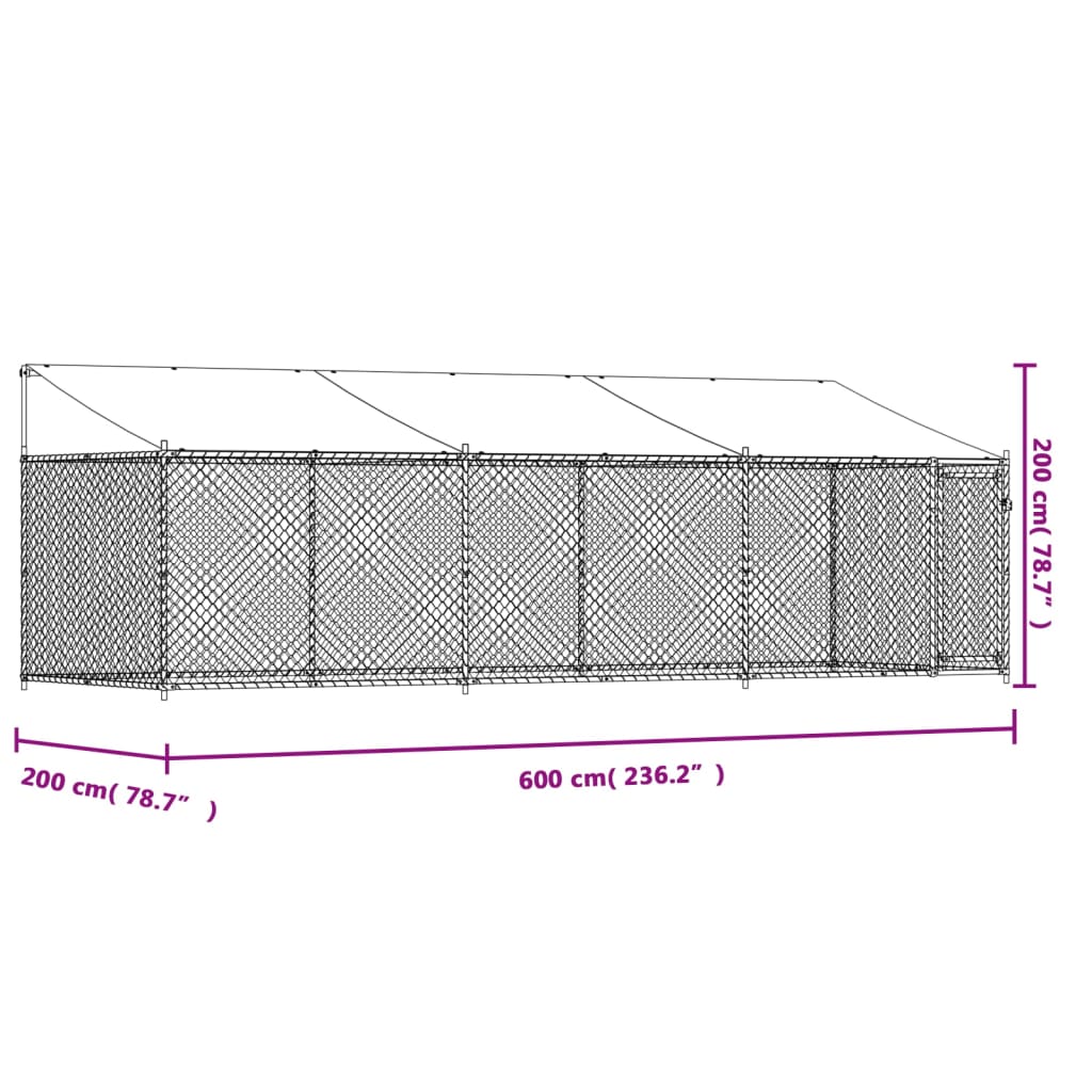 Dog Cage with Roof and Door Grey 6x2x2 m Galvanised Steel