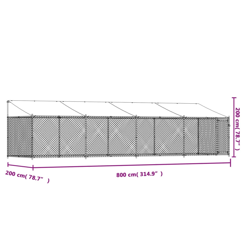 vidaXL Dog Cage with Roof and Door Grey 8x2x2 m Galvanised Steel