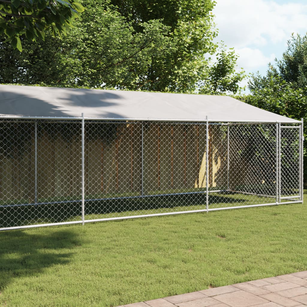 vidaXL Dog Cage with Roof and Door Grey 8x2x2 m Galvanised Steel