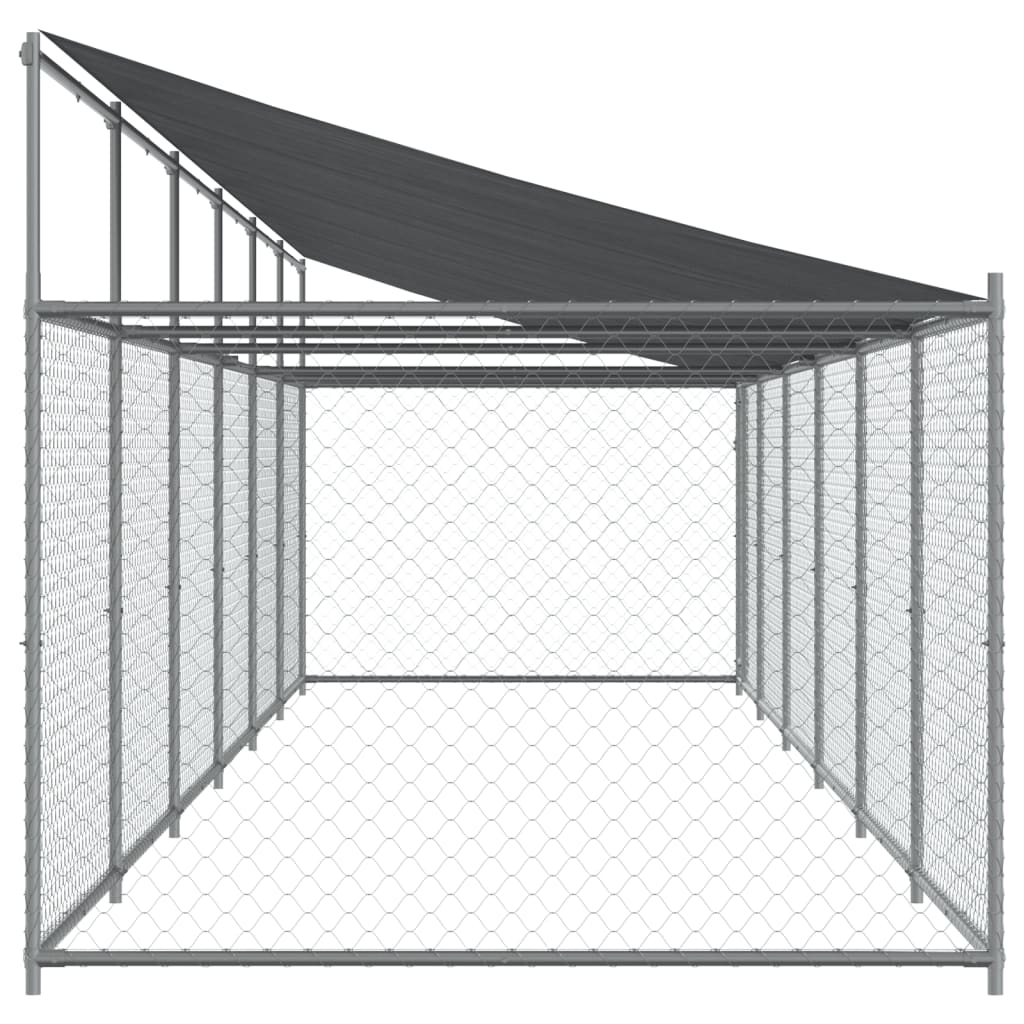 vidaXL Dog Cage with Roof and Door Grey 12x2x2 m Galvanised Steel