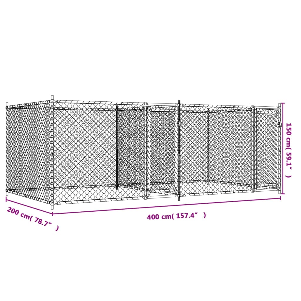 Dog Cage with Doors Grey 4x2x1.5 m Galvanised Steel