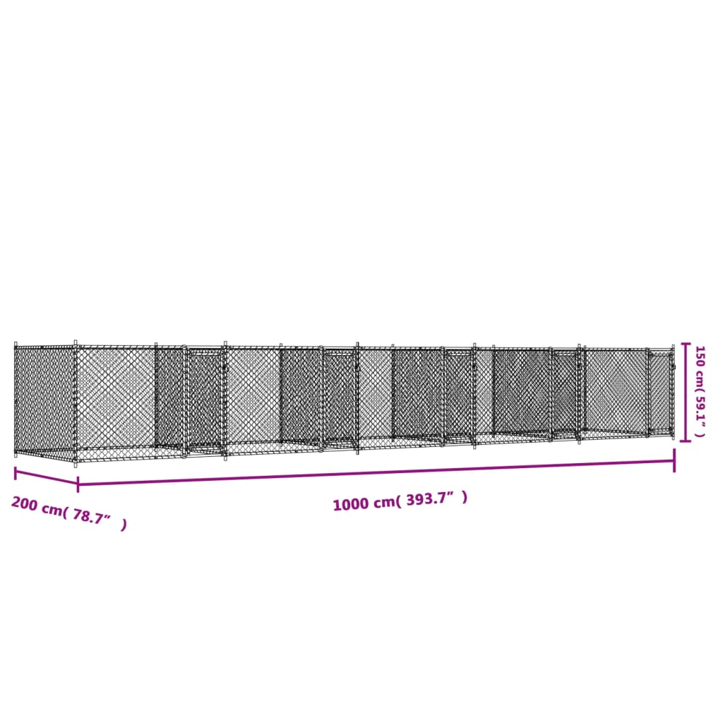 Dog Cage with Doors Grey 10x2x1.5 m Galvanised Steel