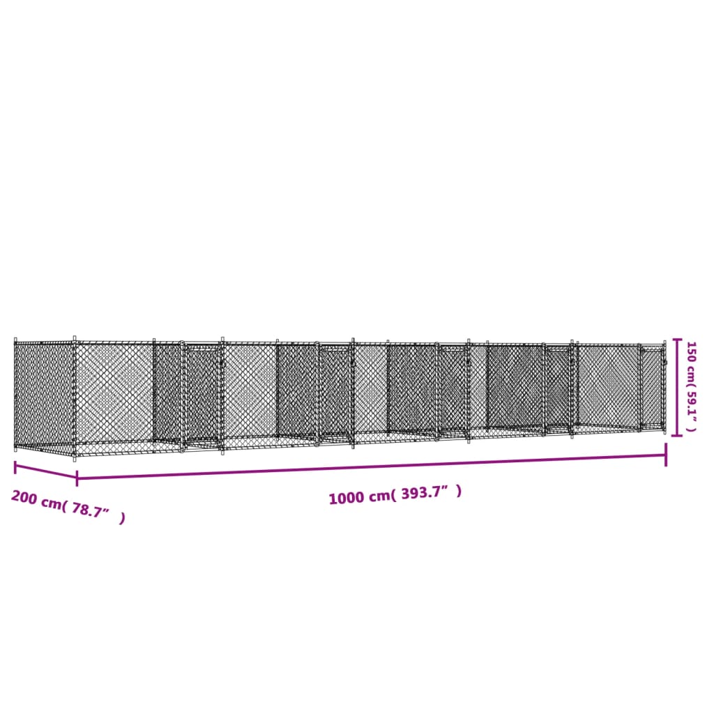 Dog Cage with Doors Grey 10x2x1,5 m Galvanised Steel