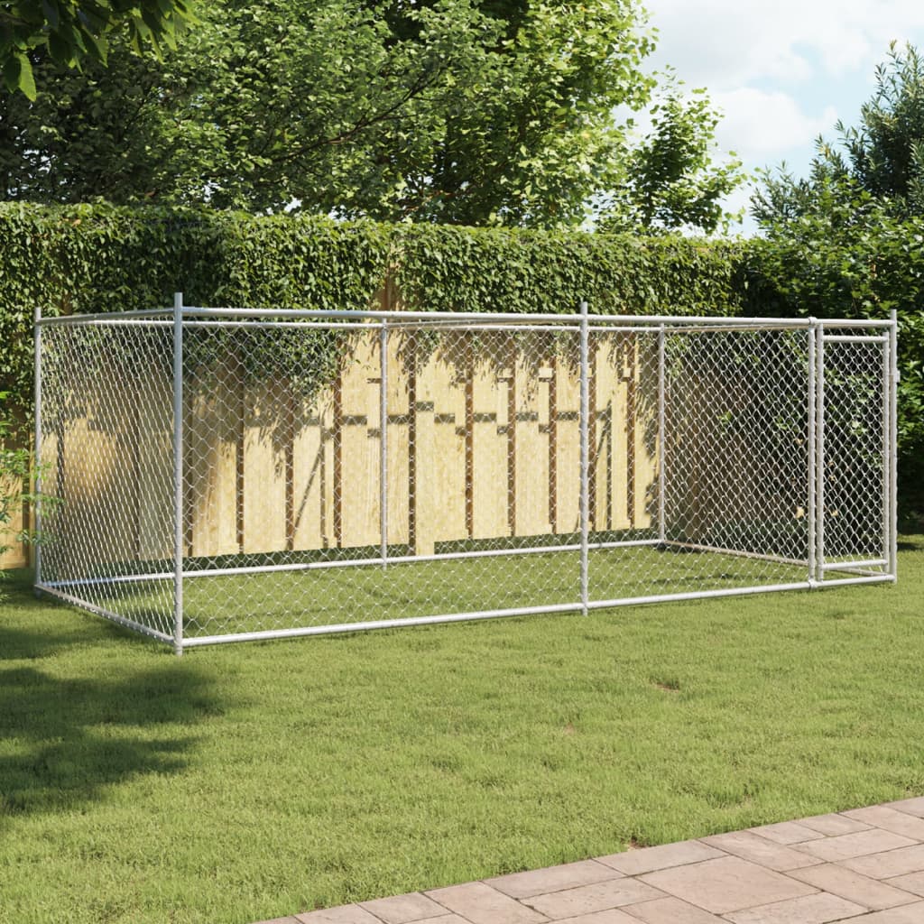 Dog Cage with Door Grey 4x2x1,5 m Galvanised Steel